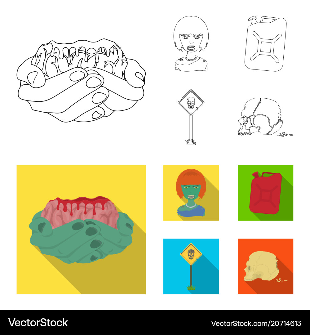 Zombies and attributes outlineflat icons in set Vector Image