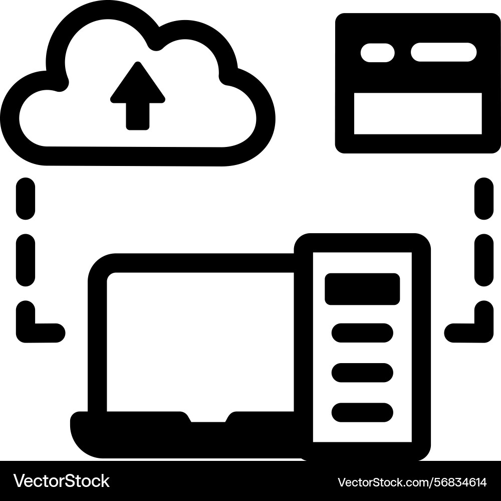A glyph style icon showing cloud upload processing vector image