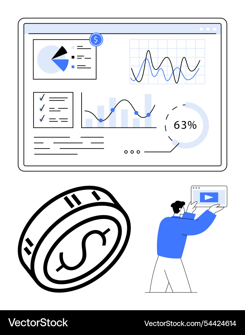 Data analytics dashboard with financial icons Data analytics dashboard with financial icons vector image