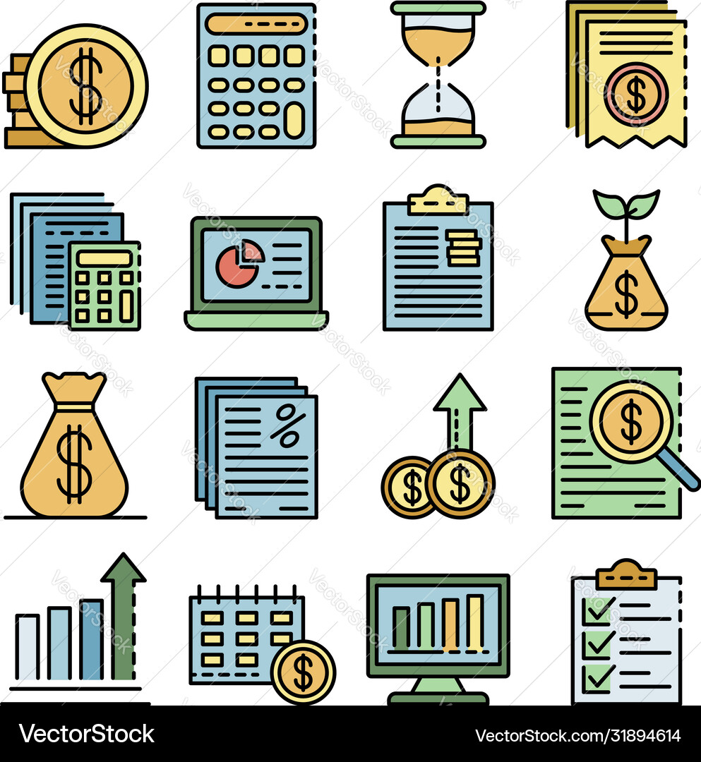 Expense report icons set line color Expense report icons set line color vector image
