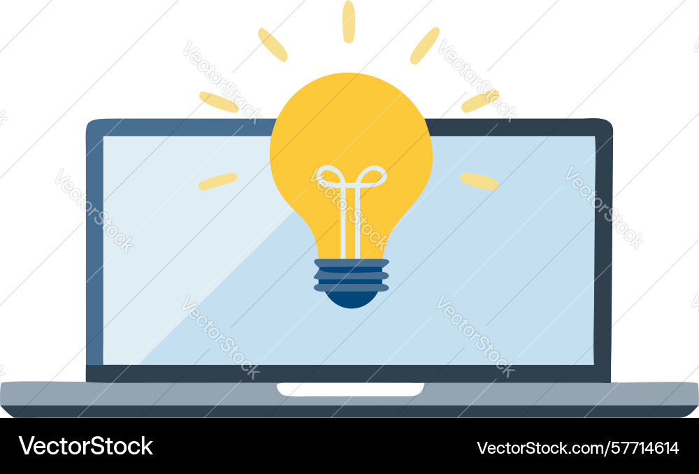 Laptop with lightbulb generating ideas problem vector image