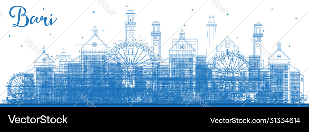 Outline bari italy city skyline with blue Outline bari italy city skyline with blue vector image