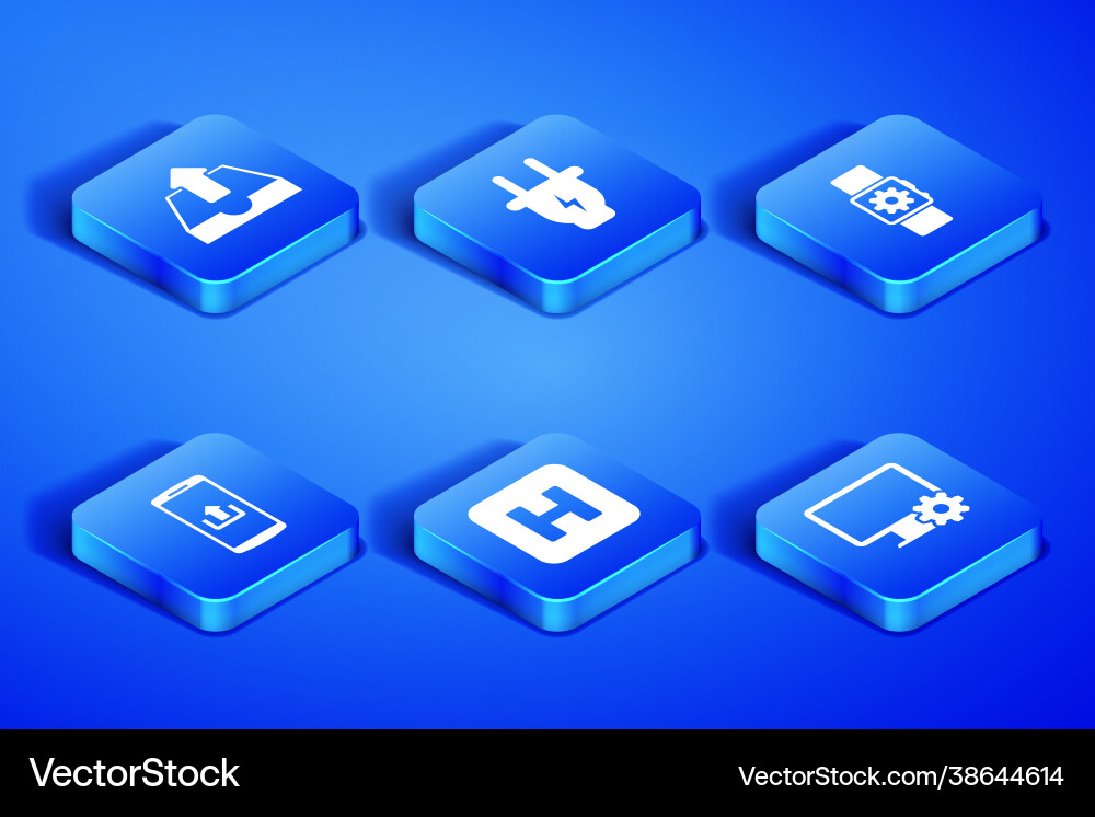 Set computer monitor and gear upload inbox Set computer monitor and gear upload inbox vector image