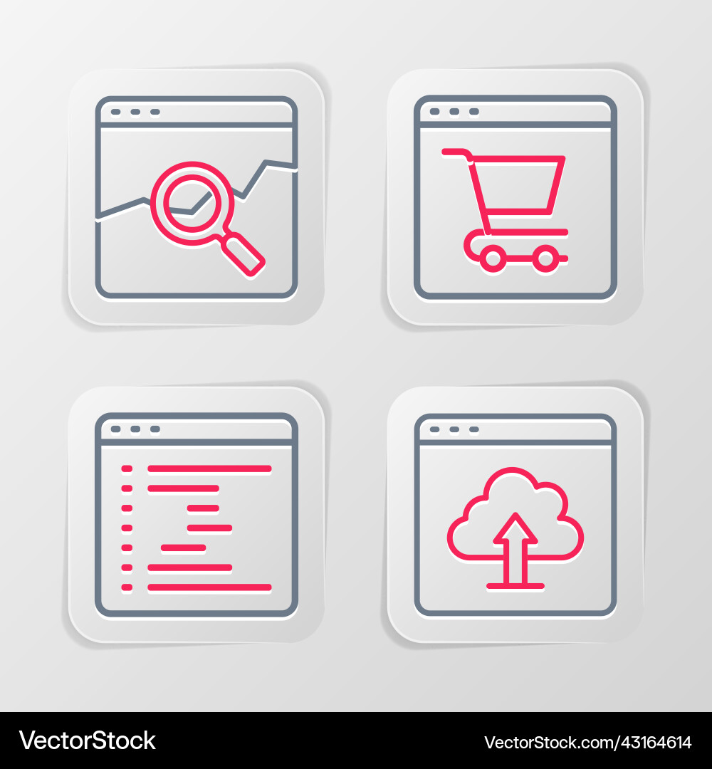 Set line cloud upload browser window online Vector Image