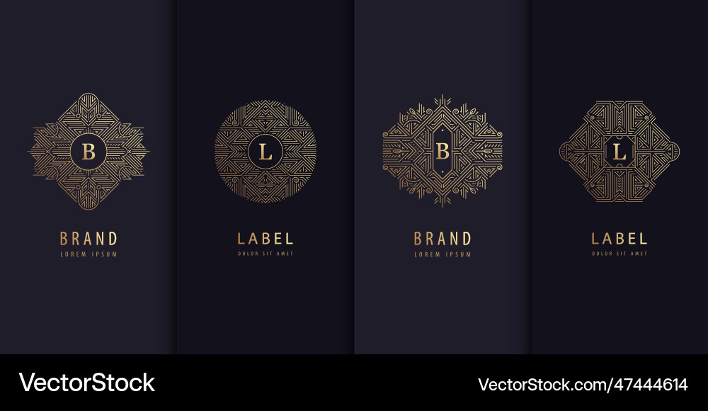 Set of golden label design patterns circle Set of golden label design patterns circle Vector Image