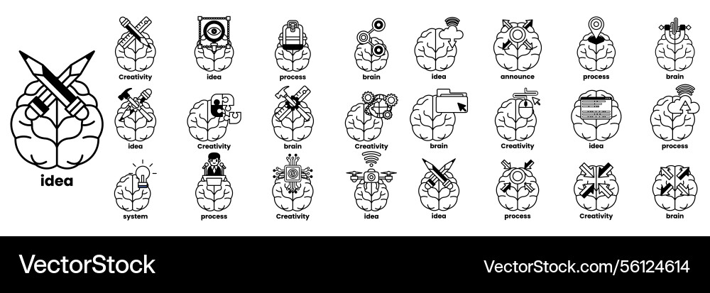 Set of in the concept brain and things line Set of in the concept brain and things line Vector Image