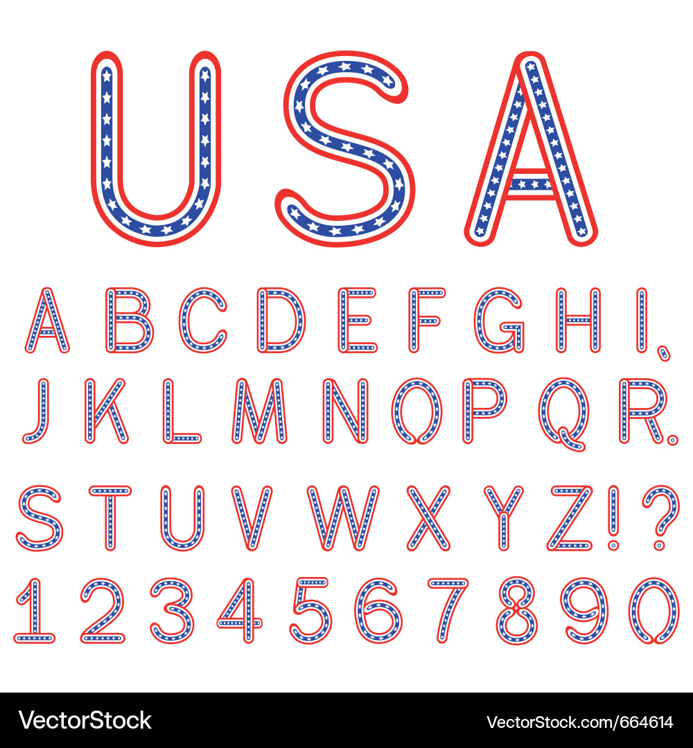 USA Alphabet Letters - Stars and Stripes Vector Image