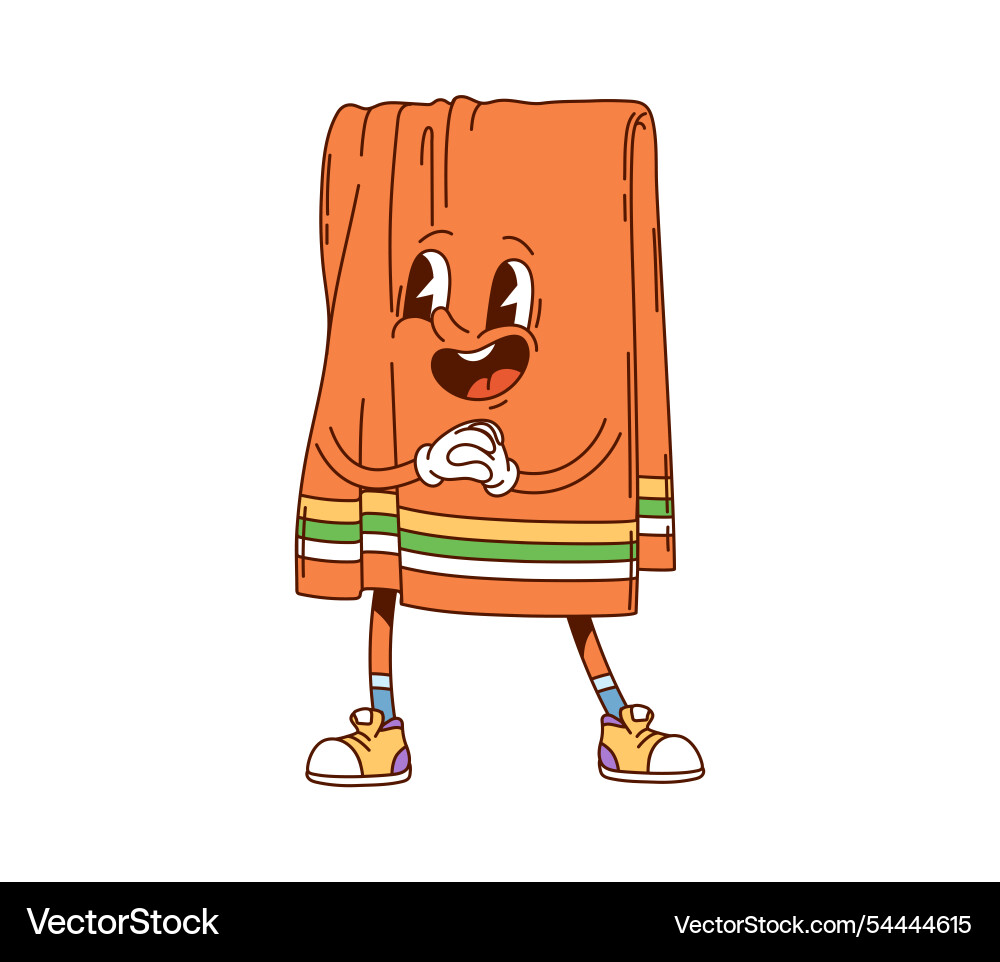 Cartoon groovy towel household character smiles Cartoon groovy towel household character smiles vector image