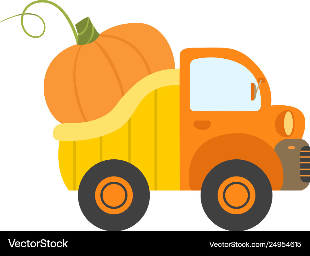 Cute truck with giant pumpkin side view food Cute truck with giant pumpkin side view food vector image