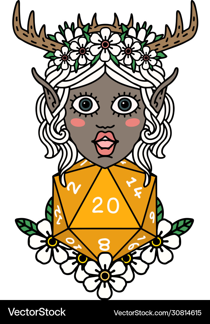 Elf druid character with nautral twenty dice roll Vector Image