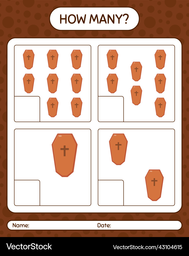 How many counting game with coffin worksheet How many counting game with coffin worksheet vector image