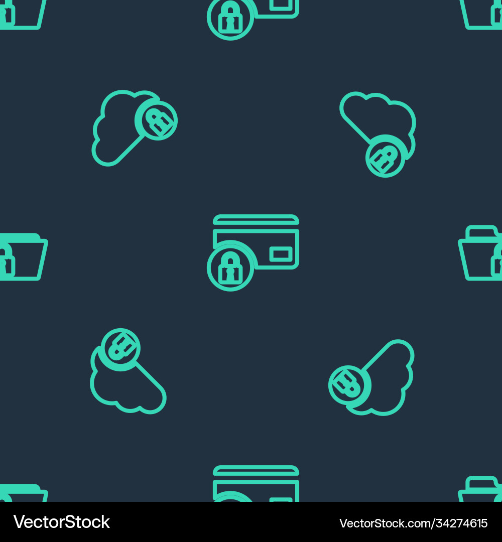 Set line credit card with lock cloud computing vector image