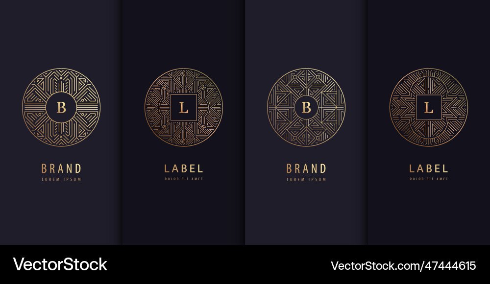 Set of golden label design patterns circle Set of golden label design patterns circle Vector Image
