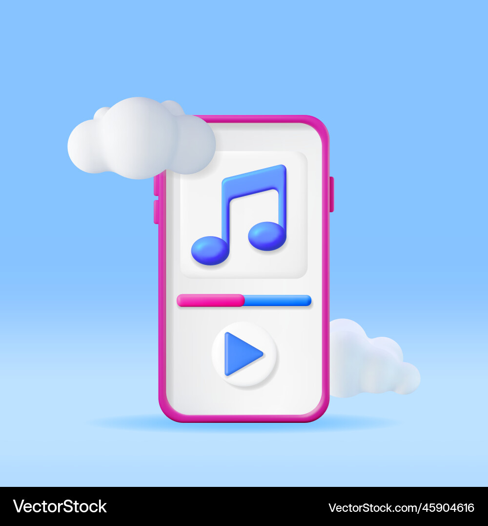 3d music cloud note in mobile phone Vector Image
