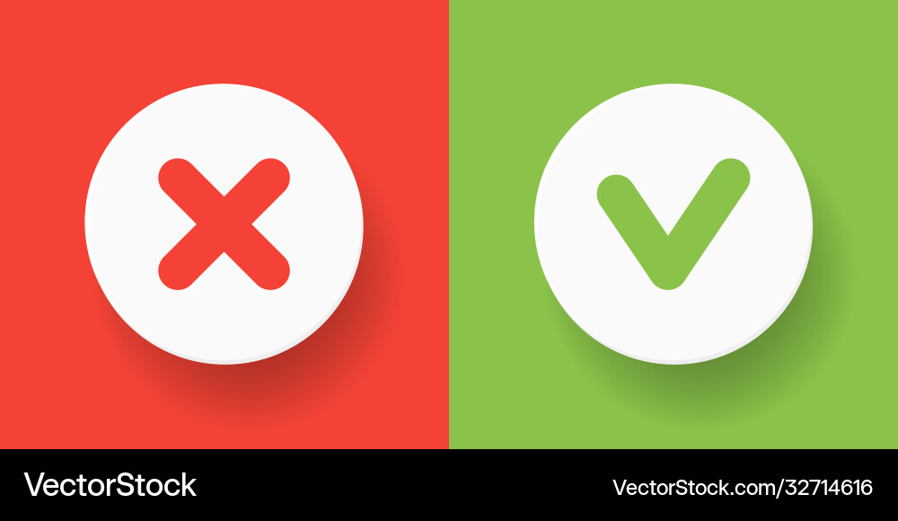 A set web buttons - green check mark and red cross A set web buttons - green check mark and red cross Vector Image