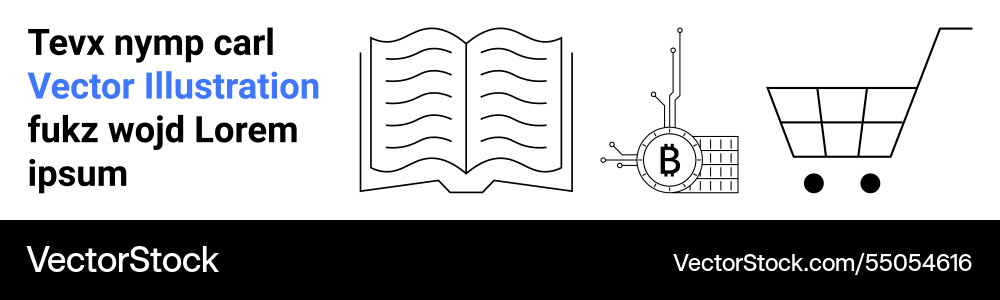 Buch Bitcoin Chip Warenkorb mit Text öffnen Buch Bitcoin Chip Warenkorb mit Text öffnen vektorbild