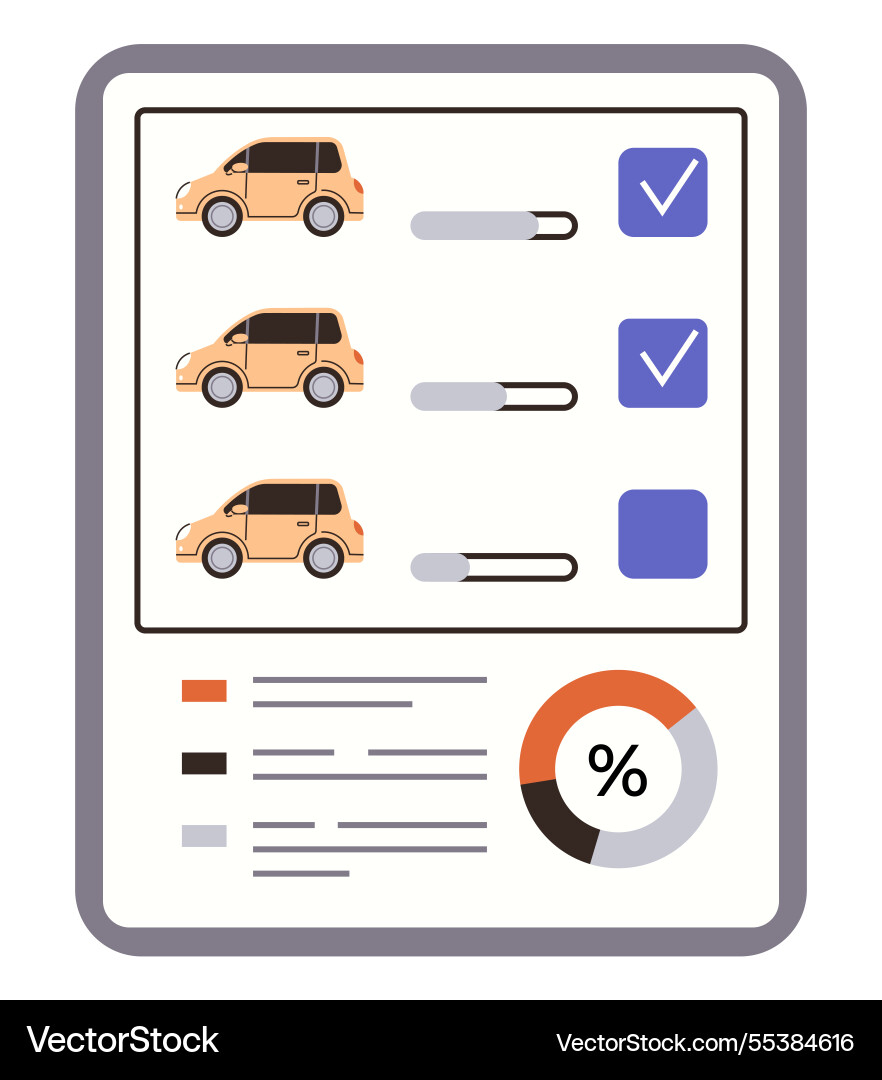 Car comparison checklist with selection progress Car comparison checklist with selection progress vector image