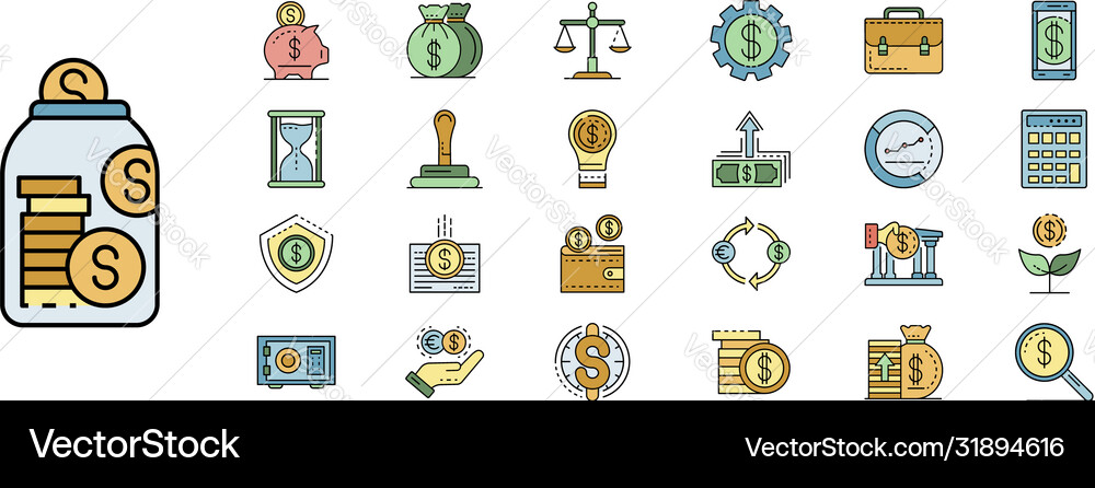 Deposit icons set line color Deposit icons set line color vector image
