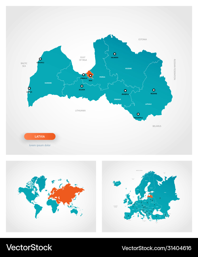Editable template map latvia with marks vector image