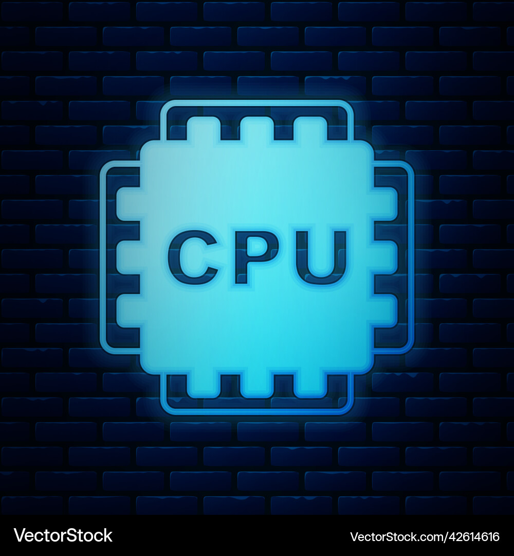 Glowing neon computer processor with microcircuits Glowing neon computer processor with microcircuits vector image