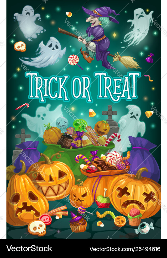 Halloween Ghosts, Pumpkins & Treats Vector Image