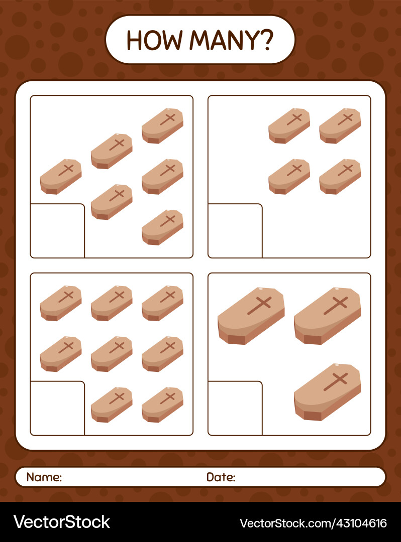 How many counting game with coffin worksheet How many counting game with coffin worksheet vector image