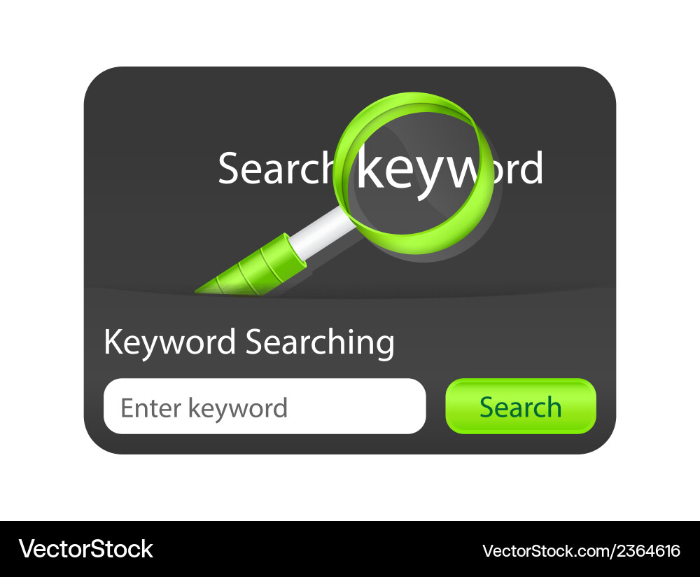 Keyword searching website element with magnifying vector image