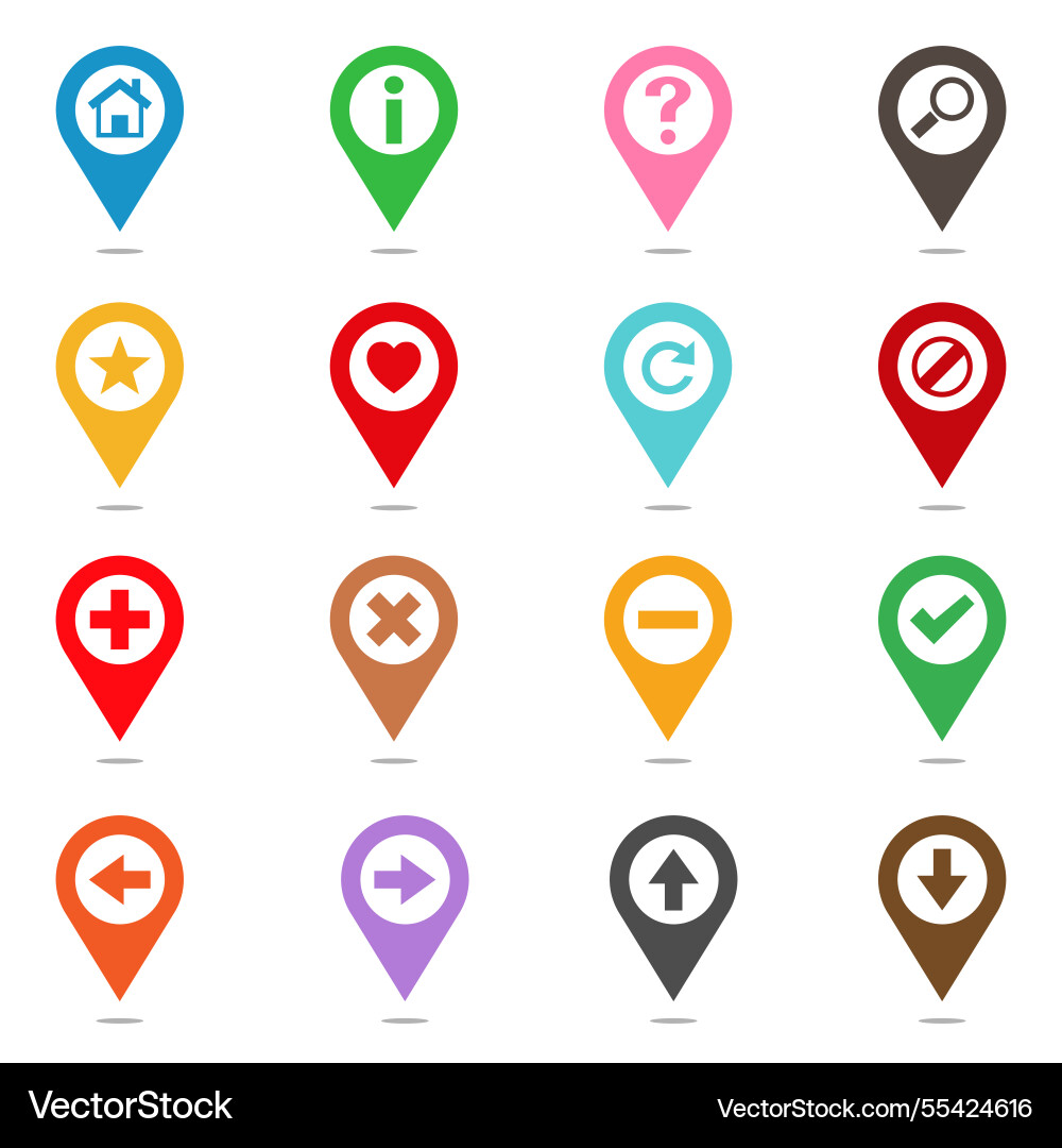 Pin map icon set random location shapes vector image