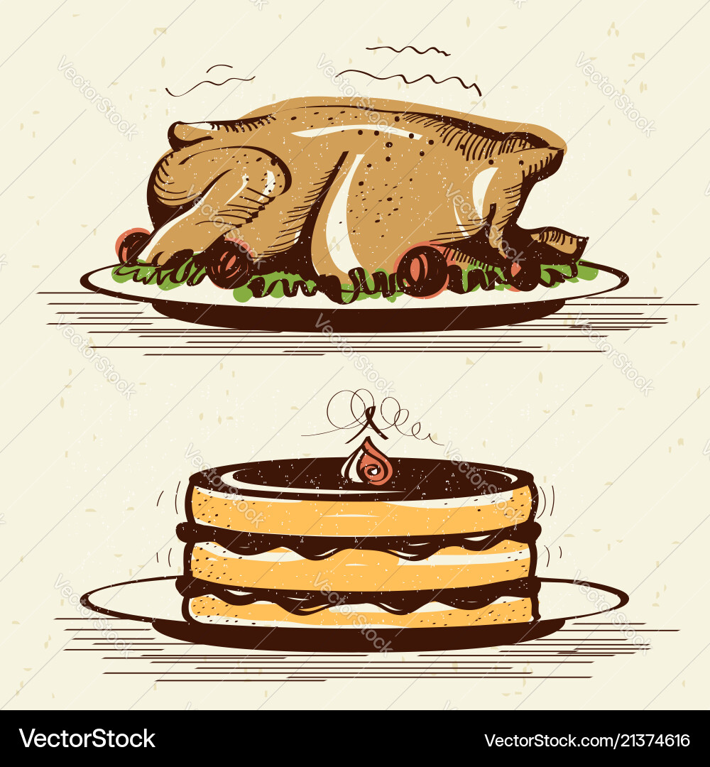 Retro smiling housewife cooks roasted turkey Retro smiling housewife cooks roasted turkey vector image