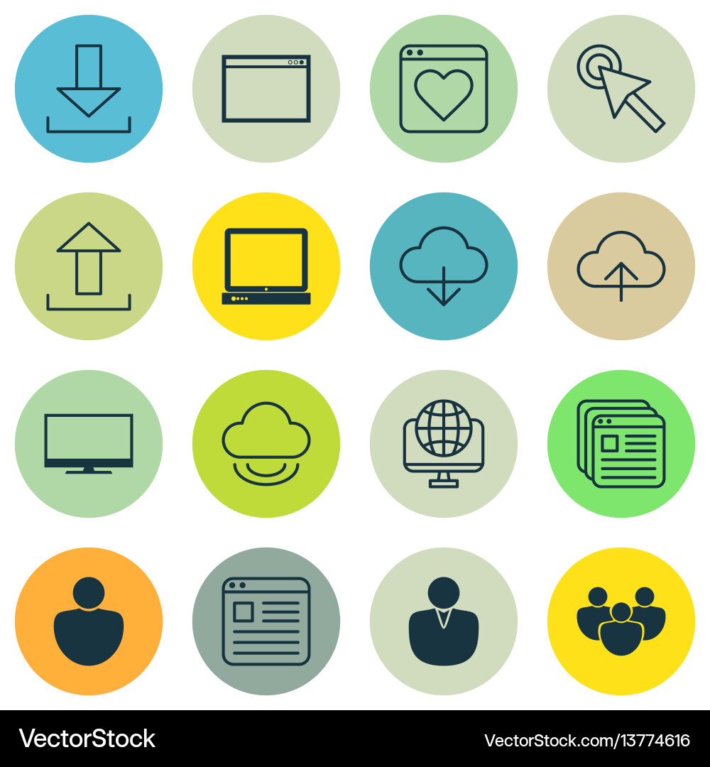 Set of 16 online connection icons includes vector image