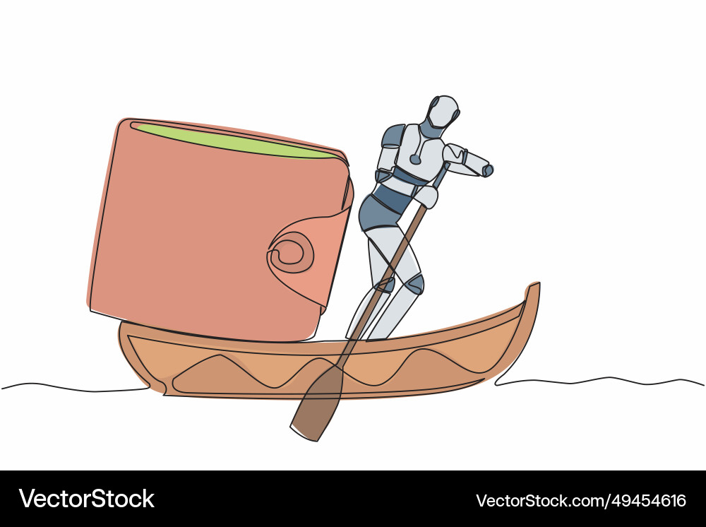 Single continuous line drawing robot sailing away Vector Image