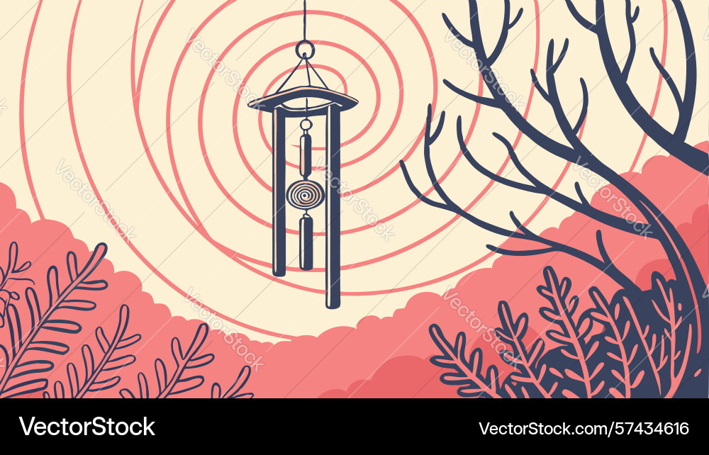 Wind chime with abstract lines in bare winter vector image
