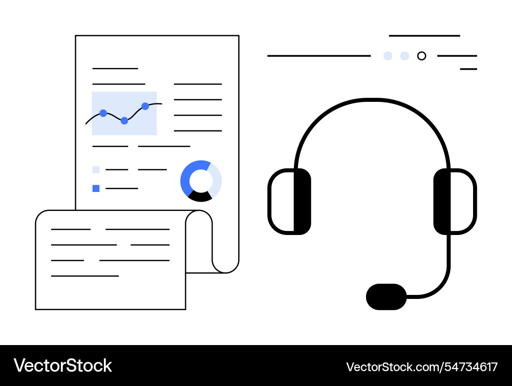 Customer support analytics with headset and data Customer support analytics with headset and data vector image