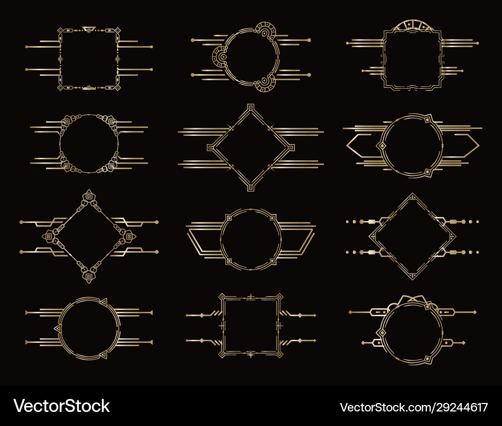 Golden Geometric Border Frames Vector Image
