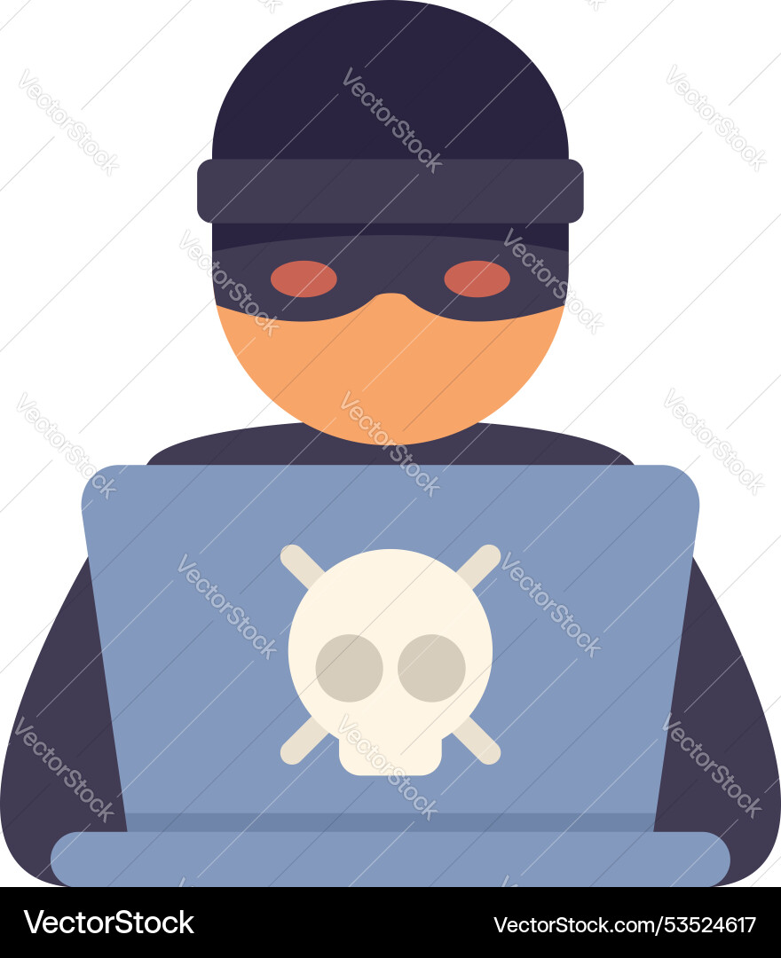 Masked hacker committing cyber crime using laptop Masked hacker committing cyber crime using laptop vector image
