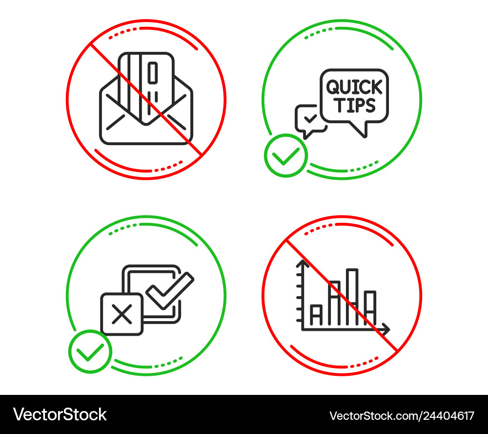 Quick tips checkbox and credit card icons set Quick tips checkbox and credit card icons set vector image