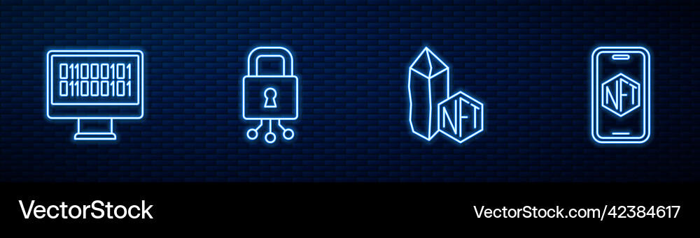 Set line nft digital crypto art binary code Set line nft digital crypto art binary code vector image