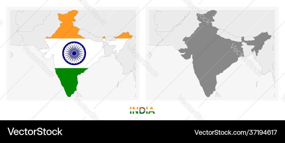 Two versions map india with flag vector image