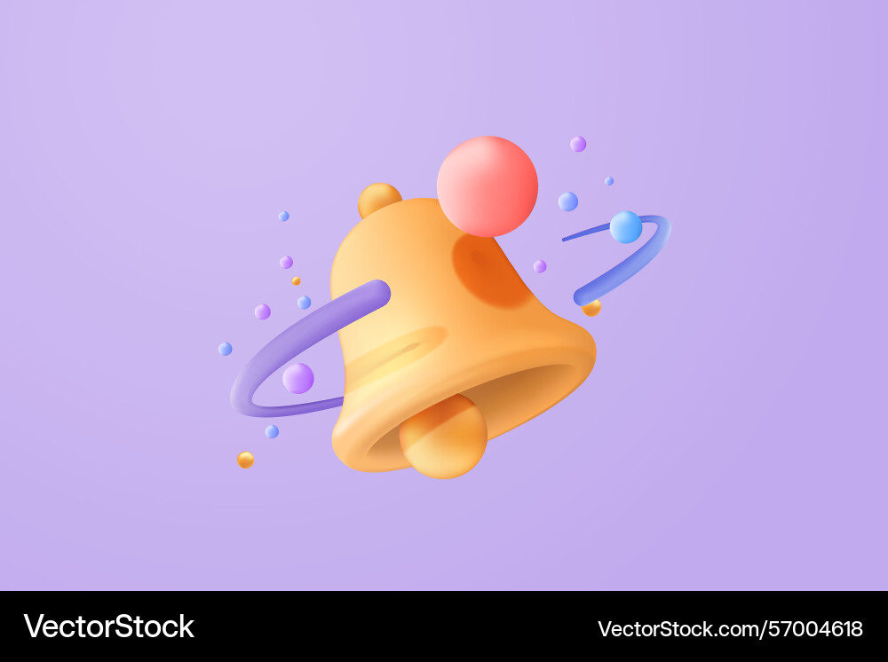3d minimal notification bell icon with color 3d minimal notification bell icon with color vector image