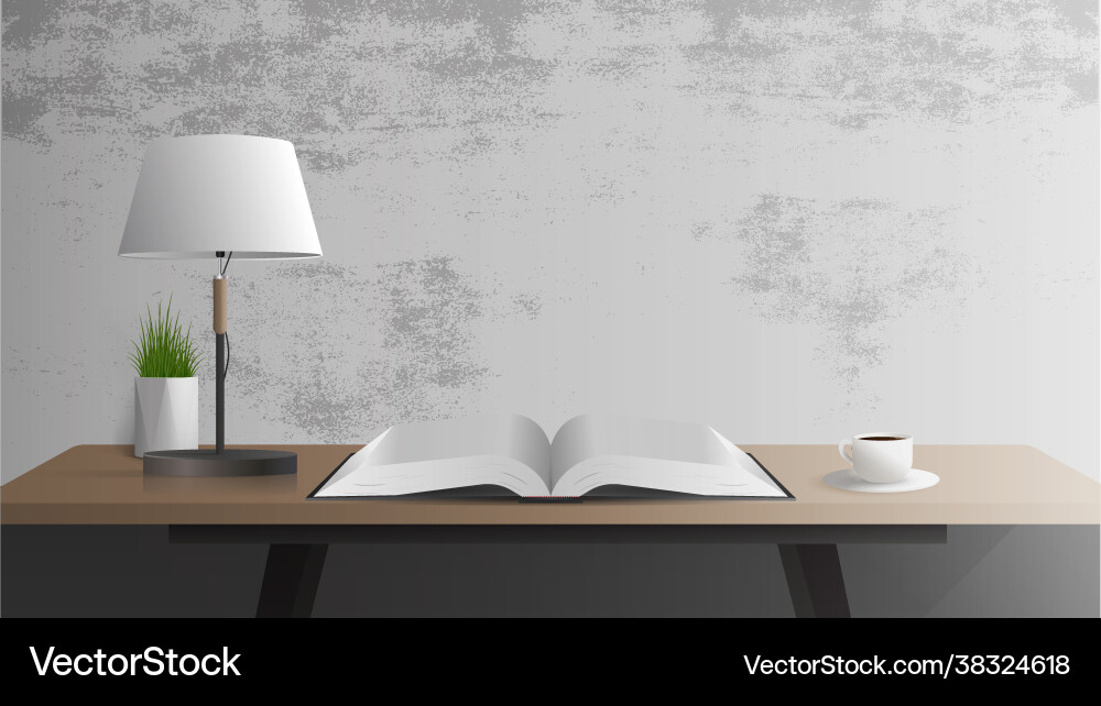 A table with an open book lamp cup A table with an open book lamp cup vector image