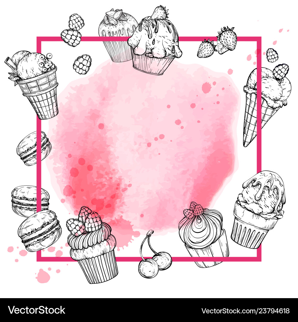 Aquarell Dessert Cafe Hintergrund vektorbild