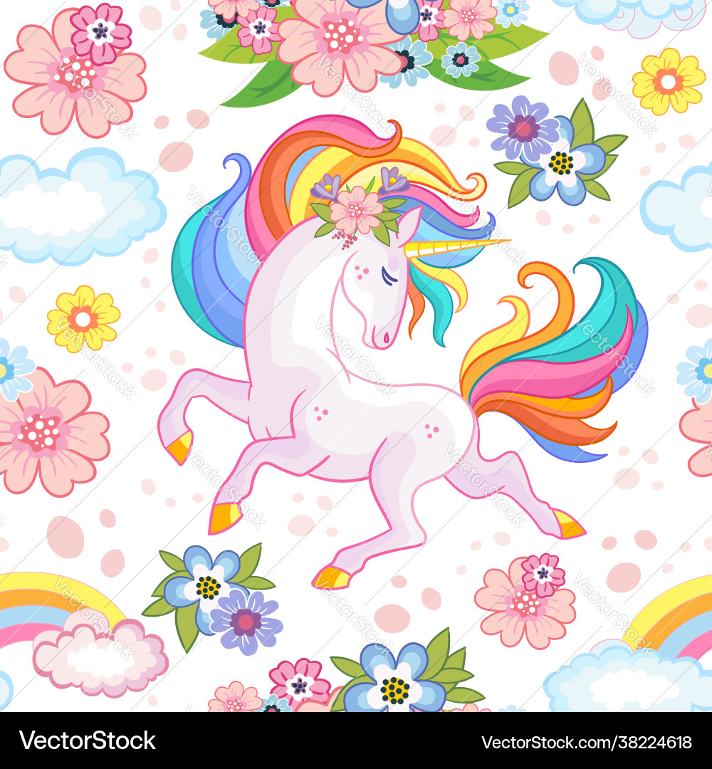 Dreamy Unicorn & Floral Pattern vector image
