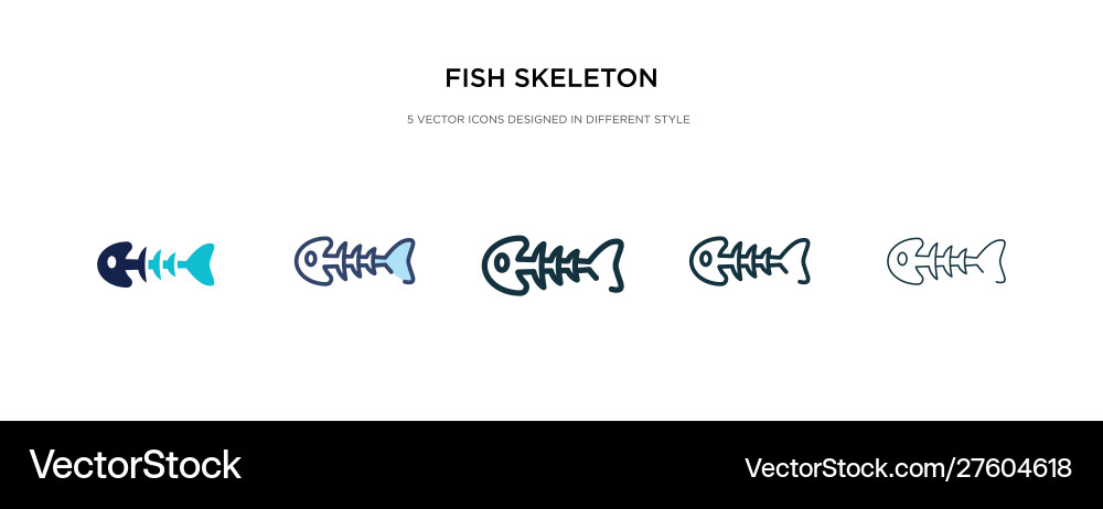 Fish skeleton icon in different style two Vector Image