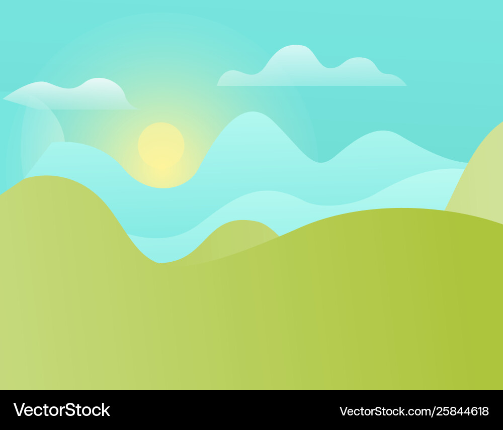 Grüne Hügel und blauer Himmel mit leuchtender Sonne Grüne Hügel und blauer Himmel mit leuchtender Sonne vektorbild