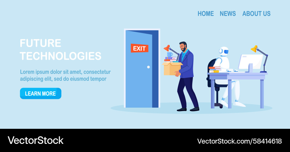 Robot Working on Computer - AI Automation Vector Image