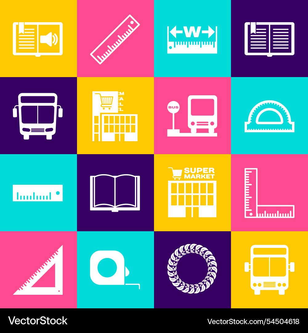 Set bus folding ruler protractor grid measuring vector image