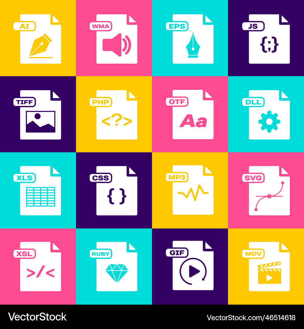 Set mov file document svg dll eps php tiff Vector Image