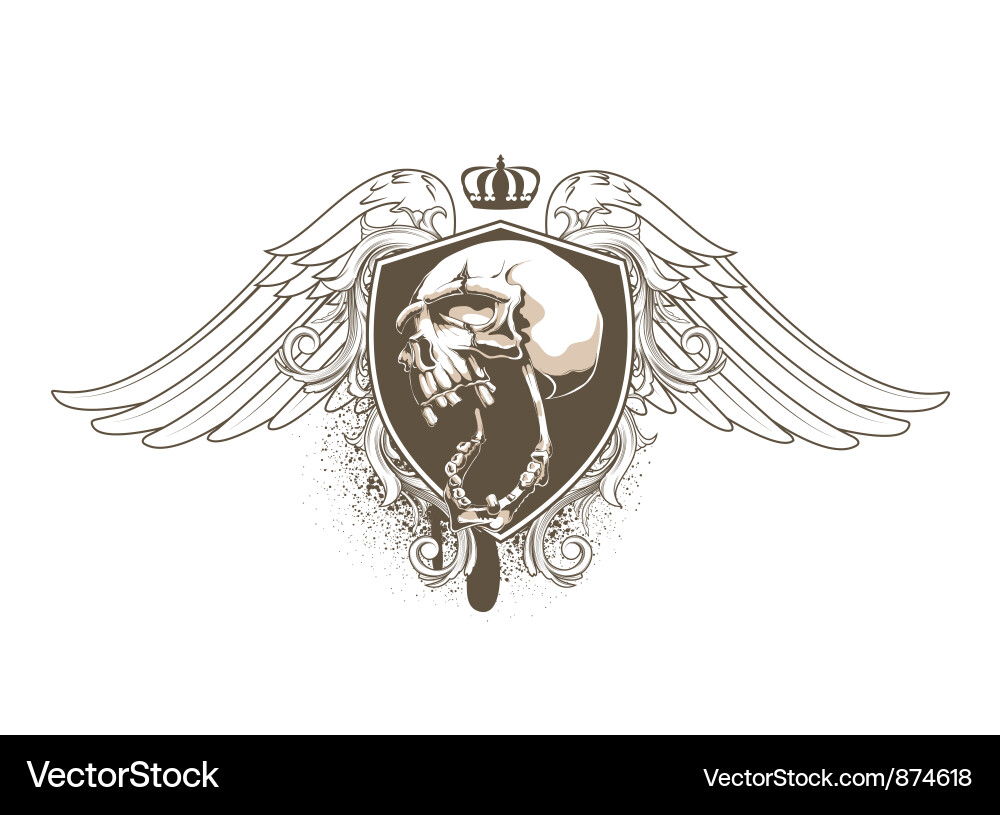Skull with floral and wings Vector Image