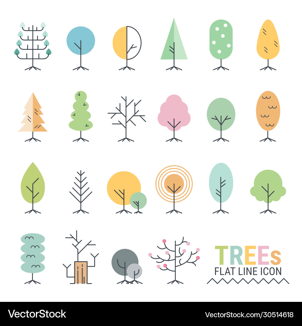 Trees-flat line icons with simple geometric shapes Trees-flat line icons with simple geometric shapes vector image