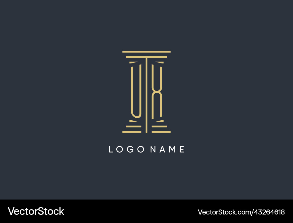 Ux initial monogram with pillar shape logo design Vector Image